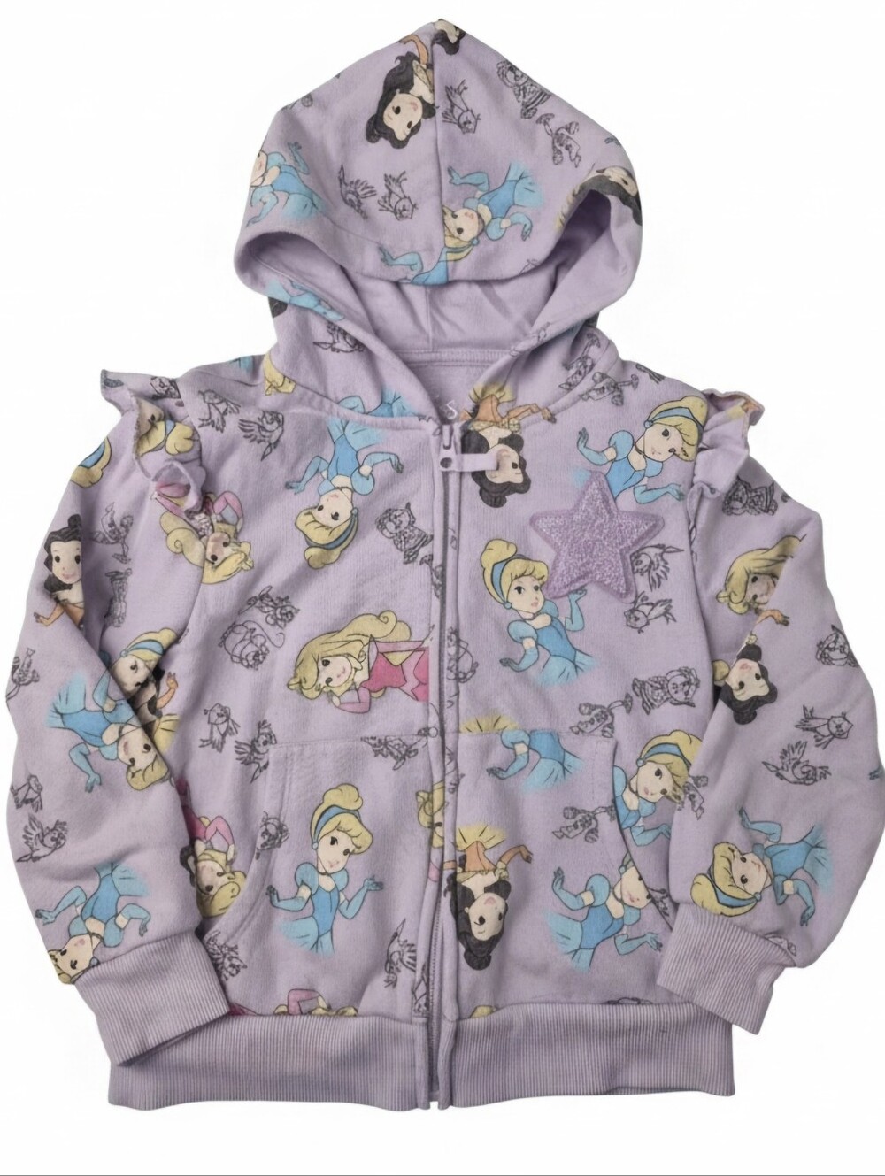 Disney Princess Girls Lavender Full Zip Ruffle Hoodie Size 7